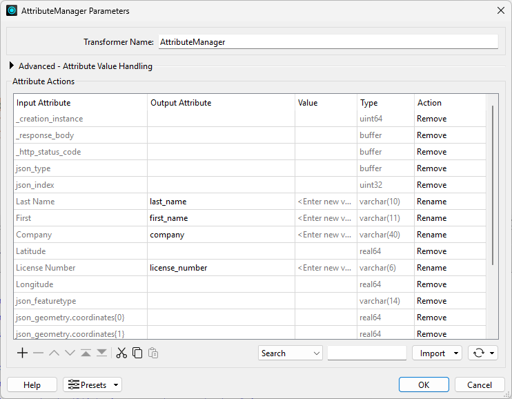 Setting AttributeManager parameters